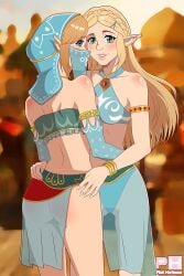 1female 1male breath_of_the_wild crossdressing crossdressing_male femboy gerudo_link gerudo_outfit gerudo_top hylian light-skinned_female light-skinned_male light_skin link link_(breath_of_the_wild) pink_hoodie pink_horizons princess_zelda sheer_clothing the_legend_of_zelda the_legend_of_zelda:_breath_of_the_wild zelda_(breath_of_the_wild)