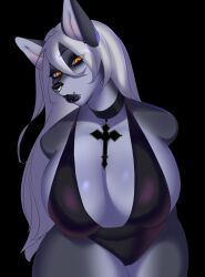 1girls 2020s 2024 2d 2d_(artwork) anthro anthro_only bbibiarts big_breasts breasts choker cleavage covered_nipples eyebrows eyelashes female female_focus female_only fur furry furry_only hi_res highres hips large_breasts lips long_hair original piercing purple_lipstick septum_piercing sideboob simple_background solo solo_female solo_focus thick_thighs thighs venus_(dellinedelphox) white_hair wide_hips wolf wolf_ears wolf_girl yellow_eyes