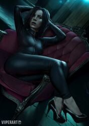 breasts feet high_heels leather_clothing legs patreon pinup selene_(underworld) skintight_bodysuit suit underworld viiperart