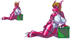 anthro barefoot blonde_hair breasts casetermk claws color digimon digimon_tamers female female_only front_view guilmon hair milf nipples nude pixel_art red_skin solo tail transparent_background white_nipples white_skin yoshie_matsuki