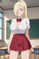 ai_generated aindroidparanoid ass big_breasts blonde_hair breasts busty cleavage curvy fat_ass huge_breasts ino_yamanaka long_hair narrow_waist naruto naruto:_the_last naruto_(classic) naruto_(series) naruto_shippuden nipples one_eye_covered ponytail school school_uniform schoolgirl shirt skirt slim_girl slim_waist stable_diffusion voluptuous