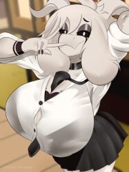 1girls 2024 2024s 2d 2d_(artwork) 2d_artwork 5_fingers anthro anthro_female anthro_focus anthro_only artist_name asriel_dreemurr asriel_dreemurr_(god_form) background bedroom_eyes big_breasts blurred_background blurry blurry_background bow bow_tie bowtie bra bra_visible_through_clothes breasts button_down_shirt buttons cleavage closed_mouth closed_smile clothed clothed_female clothes color colored cropped cropped_legs curved_horn curved_horns curvy curvy_body curvy_female curvy_figure digital_drawing_(artwork) ear ears_down eyelashes eyes eyes_half_open fanart female female_anthro female_asriel female_focus female_only fingernails fingers fluffy_ears fur furry furry_ears furry_female furry_only genderbent genderswap_(mtf) goat goat_ears goat_girl goat_horns goat_humanoid hair half-closed_eyes horn horned_humanoid horns hourglass_figure humanoid large_boobs large_breasts looking_at_viewer mammal mammal_humanoid monster monster_girl monster_girl_(genre) mouth mouth_closed mtvoomer nail nails neck neckwear no_dialogue no_humans no_pants non-human open_eyes peace_sign pose posing rule63 rule_63 school_uniform schoolgirl sexually_suggestive simple_background skirt slim slim_girl smile smiling_at_viewer smirk smirking smirking_at_viewer snout solo solo_focus suggestive suggestive_look suggestive_smile text thighs tight_clothes tight_clothing tight_dress tight_fit twitter_username undertale undertale_(series) video_game video_game_character video_game_franchise video_games voluptuous voluptuous_female water white_body white_eyes white_fur white_hair