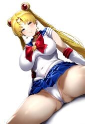 ai_generated big_breasts bishoujo_senshi_sailor_moon blush clothing deko large_breasts open_legs panties sailor_moon skirt usagi_tsukino white_background white_panties