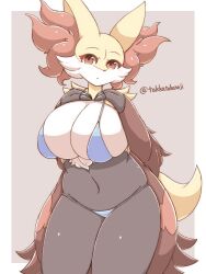 1girls 2022 anthro big_breasts bikini delphox female female_only fur generation_6_pokemon huge_breasts light_blush looking_at_viewer nintendo pokemon pokemon_(species) red_eyes solo takkatakanoji thick_thighs