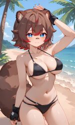 1girls ai_generated animal_ears animal_tail atuqai beach big_breasts bikini blue_eyes breasts brown_hair day kemonomimi latam_virtual_youtuber looking_at_viewer multicolored_hair raccoon_ears raccoon_girl raccoon_tail rakkun red_hair short_hair solo_female swimsuit tagme thighs twitch virtual_youtuber vtuber youtuber