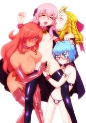 4girls bb blush bow breasts censored clothing collar crotchless_panties dark_skin female fingering glasses gloves kirche_augusta_frederica_von_anhalt_zerbst large_breasts latex_gloves louise_francoise_le_blanc_de_la_valliere montmorency_margarita_la_fere_de_montmorency multiple_girls panties pussy small_breasts stockings tabitha thighhighs underwear yuri zero_hime zero_no_tsukaima zettai_ryouiki