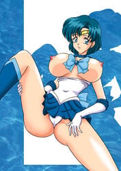 2008 ami_mizuno bishoujo_senshi_sailor_moon blue_hair breasts cameltoe large_breasts lying mutsuya nipples pointy_chin redraw sailor_mercury straight_hair