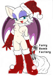 animal_ear artist_request bat_wings breasts christmas exposed_torso female footwear furry furry_bomb furry_only gloves green_hand greenhand handwear headwear nipples pussy rouge_the_bat sega smile solo sonic_(series) sonic_the_hedgehog_(series) straight_hair uncensored wings