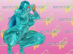 1girls abs alpha-152 barefoot bb blank_eyes blue blue_hair breasts censored circle_max dancing_v dead_or_alive feet goo_girl huge_breasts large_breasts long_hair monster_girl nipples nude penis pointy_ears slime slime_girl thick_thighs thighs toes translucent wallpaper