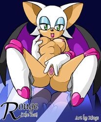 anthro bat bat_wings breasts clitoris exposed_torso female female_only footwear fur furry furry_ears gloves handwear mammal nipples non-human_areolae pussy rings rouge_the_bat sega smile solo sonic_(series) sonic_the_hedgehog_(series) spread_pussy straight_hair uncensored wings