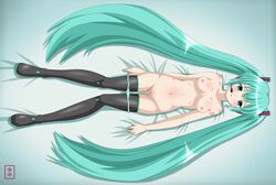 aqua_eyes aqua_hair breasts hatsune_miku headset high_resolution long_hair nipples nude pussy pussy_juice uncensored very_long_hair vocaloid