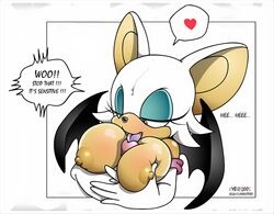 1boy 1girls alternate_breast_size anthro big_breasts breasts color dialogue english_text female happy happy_paizuri happy_sex heart jiky large_breasts licking licking_penis male_urethral_insertion paizuri paizuri_lead_by_female penis_lick rouge_the_bat sega smile sonic_(series) straight sweatdrop text urethral_insertion urethral_licking urethral_tonguing