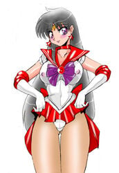 bishoujo_senshi_sailor_moon clothing elbow_gloves erect_nipples erect_nipples_under_clothes female female_only huge_eyes human large_breasts panties rei_hino sailor_mars skirt solo straight_hair takeshi_aono