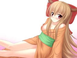 japanese_clothes kimono nipple_slip nipples no_panties pussy red_eyes suika_ibuki touhou uncensored yoye_(pastel_white)