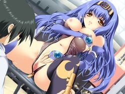 bb blue_hair blush breasts censored key large_breasts nipple nipples pussy zipper