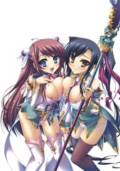 blush breasts cleavage highres kan'u_unchou_(koihime) koihime†_(series) koihime_musou nipples panties pointy_chin ryuubi_gentoku_(koihime) smile underwear weapon