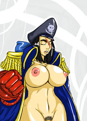 1girls astra_militarum black_hair commissar eyes_closed female female_only hat huge_breasts imperial_guard imperium_of_man overcoat power_fist pubic_hair solo_female tagme thick warhammer_(franchise) warhammer_40k