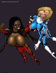 2008 2girls blonde_hair breasts_out dark-skinned_female deuce deuceworld dreadlocks fantastic_four female female_only human human_only interracial invisible_woman light-skinned_female light_skin marvel multiple_females multiple_girls sue_storm thugerella