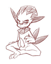 anthro claws fur furry male male_only mel_the_hybrid monochrome nude penis pokemon sitting sketch solo tagme testicles weavile