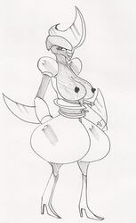 bisharp breasts exposed_breasts female female_only monochrome pokemon solo tagme