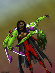 2009 2girls dark-skinned_female dark_skin defeated_heroine deuce deuceworld female female_only green-skinned_female green_skin hulk_(series) human marvel multiple_girls she-hulk superheroine thugerella