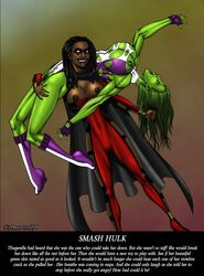 2009 2girls dark-skinned_female dark_skin defeated_heroine deuce deuceworld english_text female female_only green-skinned_female green_skin hulk_(series) human marvel multiple_girls she-hulk thugerella