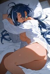 ai_generated ass ass_focus barely_clothed blue_hair breasts breasts_out cute cute_face gender_transformation genderswap_(mtf) genshin_impact kaeya_(genshin_impact) rule_63 sleeping sleeping_naked sleeping_nude tits_out