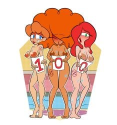 3girls absolutely_nothing_on afro amblin_entertainment amblin_partners awkward awkward_smile barefoot big_breasts blush blushing blushing_profusely breasts cartoon_network classic_enf_pose closed_eyes completely_naked completely_nude completely_nude_female covering covering_crotch covering_pussy covering_self dexter's_laboratory dexter's_mom disney embarrassed embarrassed_nude_female enf hair_over_one_eye holding_sign huge_nipples jessica_rabbit knees_together_feet_apart looking_at_viewer metro-goldwyn-mayer milestone_celebration miss_bellum multiple_girls naked naked_female nipples nude nude_female open_eyes open_mouth pigeon-toed pool poolside powerpuff_girls public public_nudity red_hair red_hot_riding_hood redhead sara_bellum tex_avery tiptoes turner_entertainment warner_bros warner_brothers wet wet_body wet_skin who_framed_roger_rabbit zarnacius