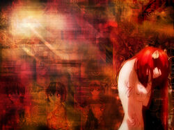 abstract blood breasts crying elfen_lied fine_art_parody horns long_hair lucy_(elfen_lied) mayu_(elfen_lied) nana_(elfen_lied) nude red_hair yuka_(elfen_lied)