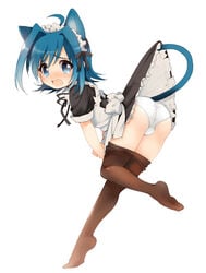 aichi_sendo aichi_sendou ass blue_eyes blue_hair bulge cardfight!!_vanguard cat_ears cat_tail caterpillar_(artist) maid open_mouth panties pantyhose pantyhose_pull tail trap underwear