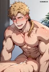 abs ai_generated anal anal_sex balls bara biceps big_balls big_penis blonde_hair blush daddy dilf erection gay gay_anal gay_sex kangmzze male male/male male_nipples male_only manly mature_male muscular_male mushoku_tensei nipples nude paul_greyrat pecs penetration penis sex