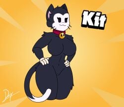 anthro anthrofied black_body black_fur brawl_stars breasts collar collar_bell domestic_cat drafflexy featureless_breasts female furry kit_(brawl_stars) pussy rule_63 solo thick_thighs