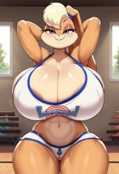 1girls ai_generated arms_behind_head civitai furry huge_breasts lightswitch4th lola_bunny thick_thighs