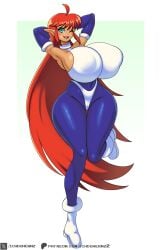 big_breasts bimbo bodysuit breasts elf_ears galaxy_fight gigantic_breasts happy hips huge_breasts huge_hips huge_thighs ichduhernz impossible_clothes impossible_clothing impossible_shirt large_breasts long_hair looking_at_viewer massive_breasts pointy_ears red_hair roomi skin_tight thick_thighs thighs tight tight_clothes tight_clothing tight_shirt very_long_hair wide_hips