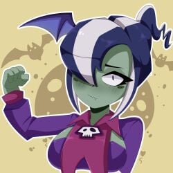 1girls blush female fully_clothed goth goth_girl green_skin handjob_gesture heart imitation immorticia_(pvz) medium_breasts moan moaning multicolored_hair plants_vs_zombies plants_vs_zombies:_heroes ponytail psyngelic purple_eyes pvz r_bismut rbismut tongue tongue_out vampire white_background witch zombie zombie_girl