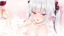 1girls bathing bathtub bishoujo_mangekyou blood blush breasts fangs female female_only game_cg glass happoubi_jin kagamino_kirie kagarino_kirie nipples nude red_eyes ribbon silver_hair small_breasts smile soap solo tied_hair twintails vampire water wet