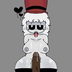 1boy 1girl 2d 2d_(artwork) 2d_artwork black_cock closed_eyes cock cum cum_in_girl cum_in_mouth cum_in_tongue female karamba red_hat roblox robloxian thighhighs tophat white_hair white_skin