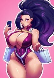 ai_generated asian asian_bimbo asian_female big_ass big_breasts big_butt bimbo bimbofication black_hair cleavage corruption krystalizedart magic midjourney mind_break mind_control momo_yaoyorozu my_hero_academia paag pink_clothing pink_eyes pleasure_face smile student superheroine thick_thighs transformation