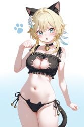 :o absurd_res ai_generated bra cat_ears cat_lingerie cat_tail catgirl genshin_impact lumine_(genshin_impact) ministro navel panties