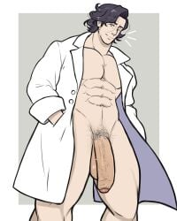 abs balls bara biceps big_balls big_penis dr._platane flaccid hoybarartist male male_nipples male_only male_pubic_hair manly mature_male muscular_male nintendo nipples pecs penis platane_(pokemon) pokemon pokemon_xy professor_sycamore solo solo_male