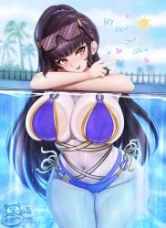 bikini breasts breasts_against_glass eve_(stellar_blade) female pool poolside stellar_blade