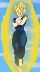 <1_second_video 1girls 9:16 animated aura blonde_hair boots crossed_arms dragon_ball dragon_ball_z female_vegito floating full_body genderswap_(mtf) gloves kato777 pants rule_63 shorter_than_10_seconds spiked_hair super_saiyan tagme vegetto vegito vertical_video video