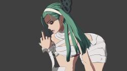 3d 3d_render a.b.a bandages blender green_eyes green_hair key large_ass middle_finger novair thick_thighs