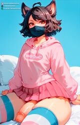 ai_generated animal_ears big_penis curly_hair erection femboy femboy_only feminine_male flat_belly flat_chest humanoid mindovertease penis pink_panties thick_ass thick_thighs thighhighs transgender_flag uncensored