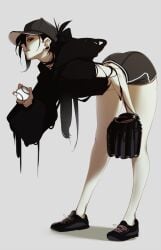 black_hair goth long_hair obj_shep pale_skin shorts tall_female