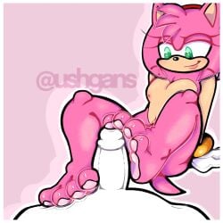 4_toes amy_rose anthro claws duo feet female foot_fetish foot_focus foot_play footjob genitals hi_res male male/female nipples nude pawpads paws penis sega sex sonic_(series) sonic_the_hedgehog_(series) toe_claws toes ushgans