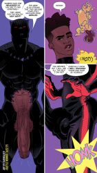 balls bara big_balls big_bulge big_penis black_panther_(marvel) black_panther_(series) bulge clothing dark-skinned_male english_text garikaliev huge_balls huge_cock male male_only manly marvel marvel_comics miles_morales miles_morales_(spider-verse) muscular_male penis spider-man spider-man:_across_the_spider-verse spider-man:_into_the_spider-verse spider-man_(series) t'challa text tight_clothing