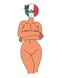 alternate_color alternate_version_available areola areolae ass big_ass big_breasts breasts countryhumans countryhumans_girl covered_nipples covering covering_breasts erect_nipples eyebrows eyelashes female female_focus female_only mexico_(countryhumans) naked naval_artist_(artist) nervous nervous_smile nipples nude nude_female pupils pussy solo solo_focus