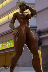 1girl 3d african african_female cyborg dark-skinned_female female itmy_ad mature_female overwatch overwatch_2 pussy sojourn_(overwatch) white_hair