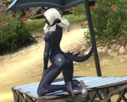 au_ra dark_skin final_fantasy final_fantasy_xiv gpose(ffxiv) horns sadu_dotharl small_breasts wet_skin white_hair